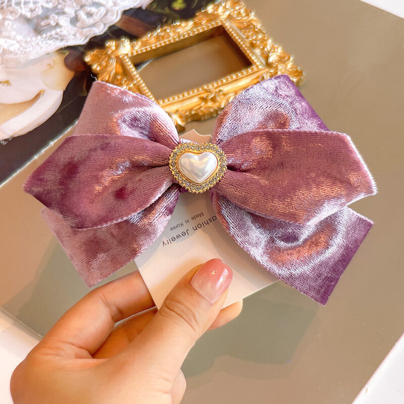 Barrettes à nœud papillon en velours pour femme, pinces à cheveux, gros nœud en perles, style coréen, accessoires capillaires, hiver, 2021