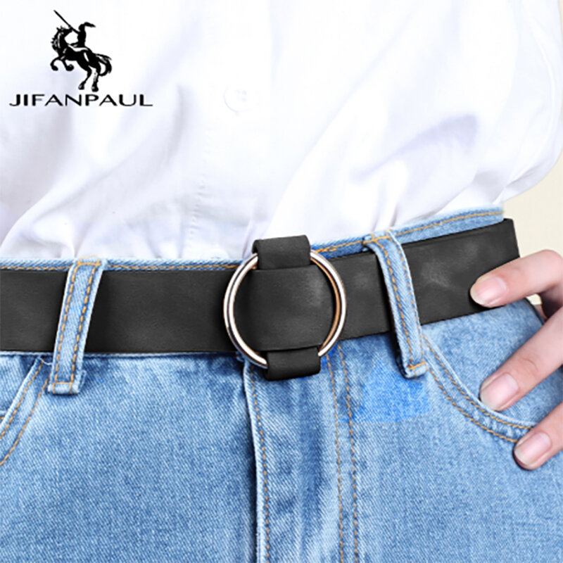 JIFANPAUL-vaqueros con hebilla de aleación para mujer, jeans con agujero redondo sin aguja de alta calidad con cinturón para estudiante retro, envío gratis
