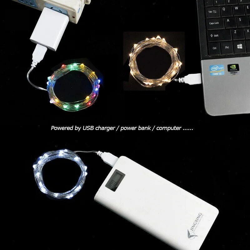 Гирлянда светодиодная медная с питанием от USB, 2/3/5 м, 20-50 светодиодов