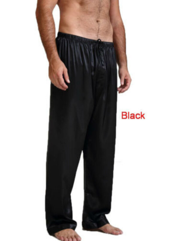 Pijamas de satén de seda para hombre, pantalones de dormir de pierna ancha, lisos, lisos y lisos, S-XL talla grande, novedad de 2019
