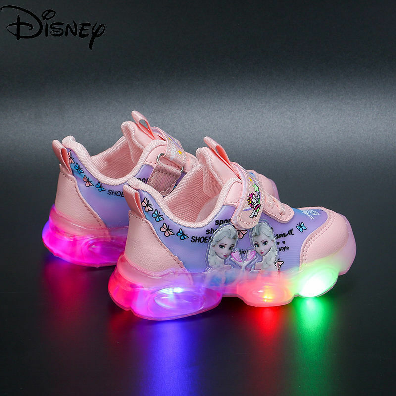 Disney Spring Fashion Cartoon Princess Aisha Cute and Comfortable Non-slip Breathable Lightweight Girls Light-up Sneakers