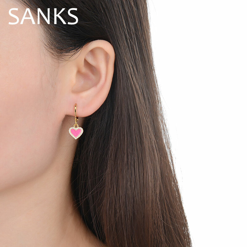 SANKS – boucles d'oreilles arc-en-ciel pour femmes et filles, bijoux de mariage, en forme de cœur, en zircone cubique, en émail, tendance, 2021