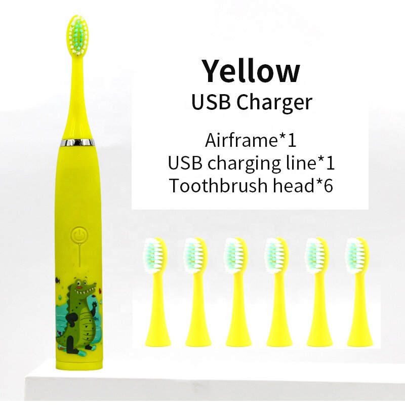 Escova de dentes elétrica infantil, escova de dentes elétrica ipx7 com desenhos animados à prova d'água ipx7 sônica para crianças