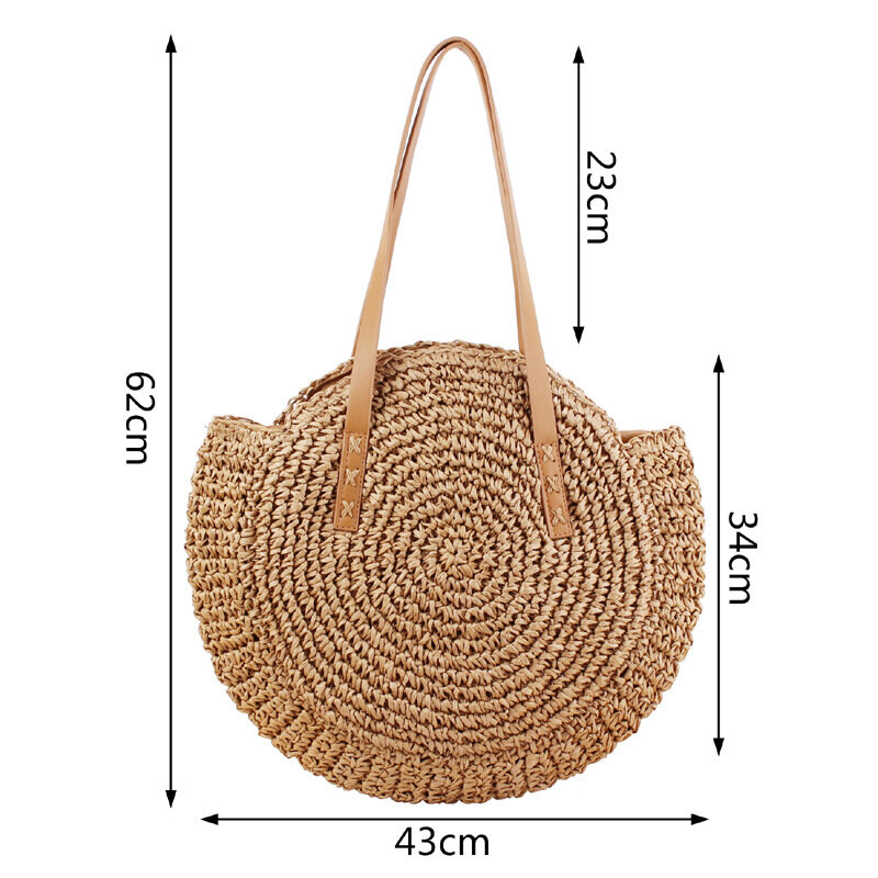 2020 Borse Estate rotonda di paglia per le donne Borsa Rattan tessuto Handmade Beach Borsello femminile Messaggio Handbag Totes