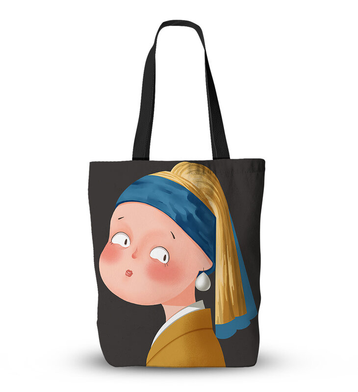 Canvas Shopping Bags for Women Man Unisex Kids Cartoon Travel Tote Bag Van Gogh Monet Oil Painting Customized Shoulder Handbags