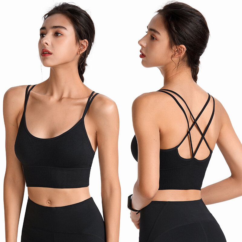 Fitness Sports Bra for Women Push Up Wirefree Padded Crisscross Strappy Running Gym Training Workout Yoga Underwear Crop Tops