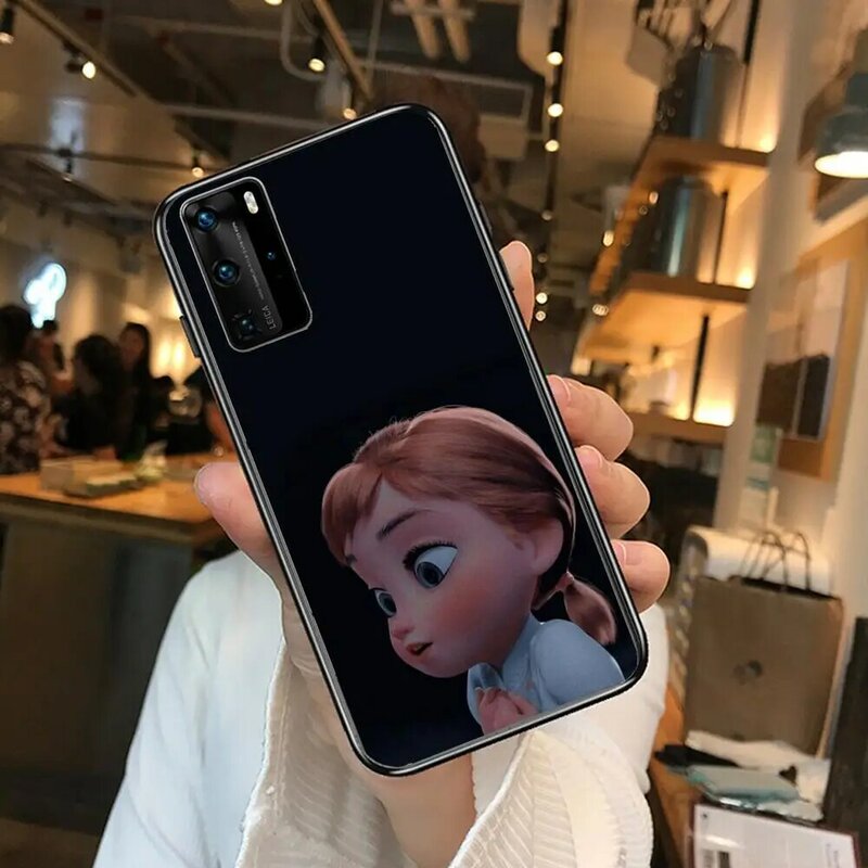Coque de téléphone Elsa Disney la reine des neiges, étui noir pour Huawei P40 p30 P20 10 9 8 Lite E Pro Plus avec peinture