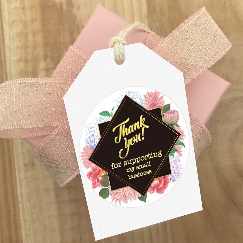 500Pcs/roll Flowers Thank You Sticker Seal Label for Thank You for Supporting My Small Business for Small Shop Gift Pack Sticker