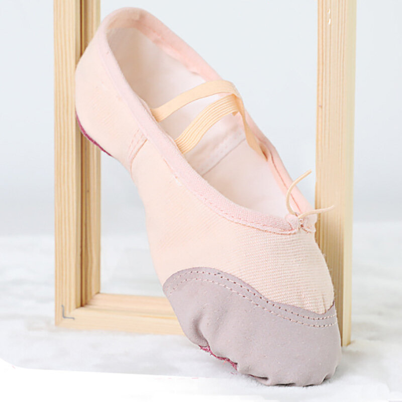 USHINE EU22-45 pantofole da yoga con testa in pelle beige insegnante palestra esercizio indoor canvas ballet dance shoes bambini ragazze donna