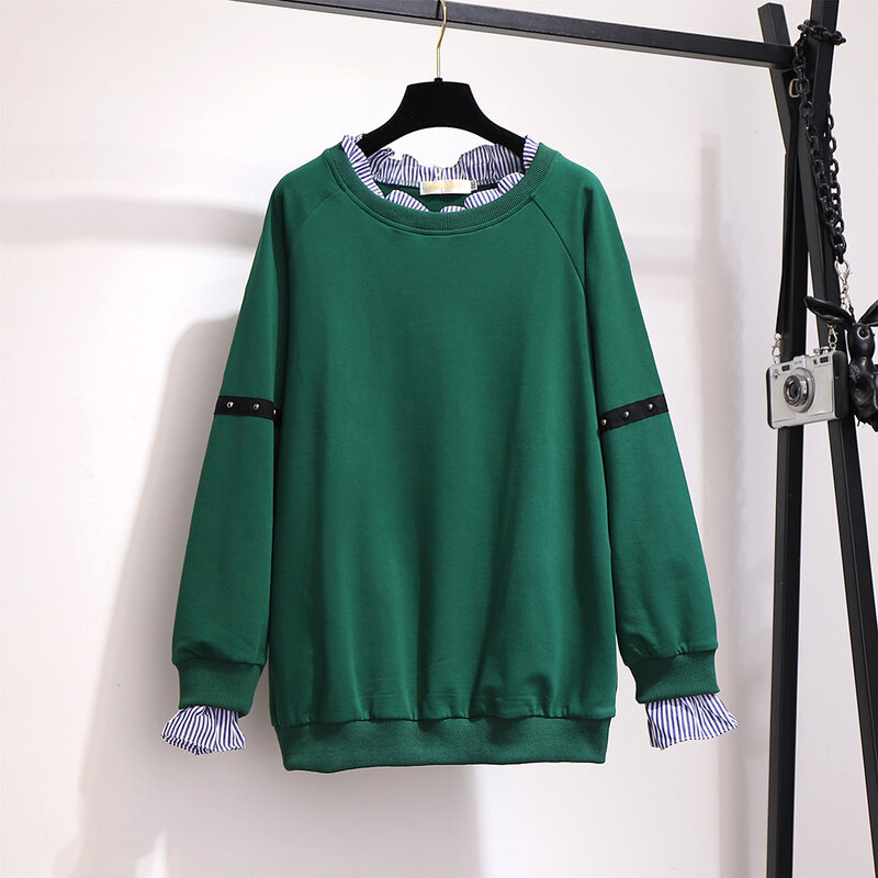 Vrouwen Kleding Sweatshirt Plus Size 2021new Nep Tweedelige Ronde Hals Casual Solid Verstoorde Lange Sleeveharajuku Zwart Streetwear