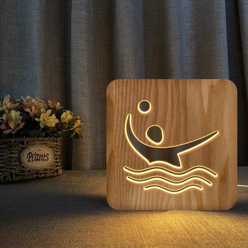 Water Volleyball Modeling Solid Wood 3d Table Lamp Wooden Headlights Creative Daily Christmas Lights Indoor Dropshipping