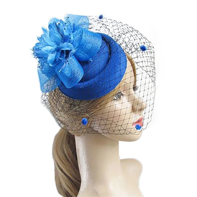 Wanita Pesta Kasual Lipat Mesh Holiday Kerajinan Orang Dewasa DIY Bunga Fashion Topi Rambut Klip Topi Bowler Bulu Kerudung Pernikahan