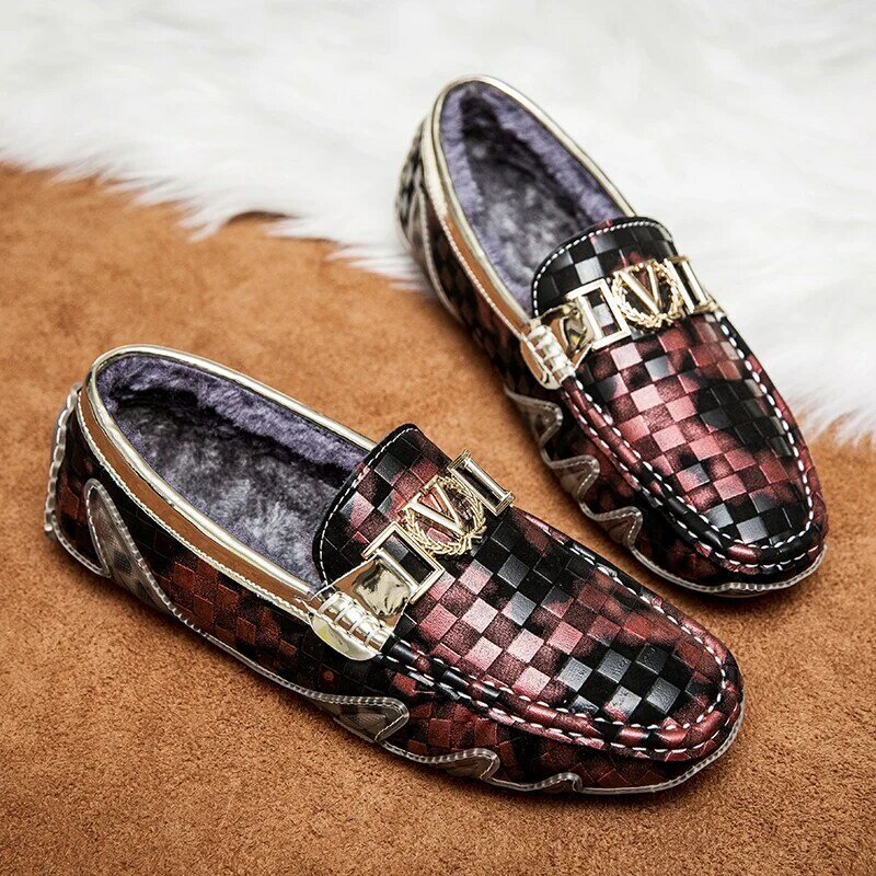 Plush Loafer for Men Suede Men's Shoes Casual Slip On Flats Mens Loafers Luxury Designer Fur Man Moccasins Winter Driving Shoes
