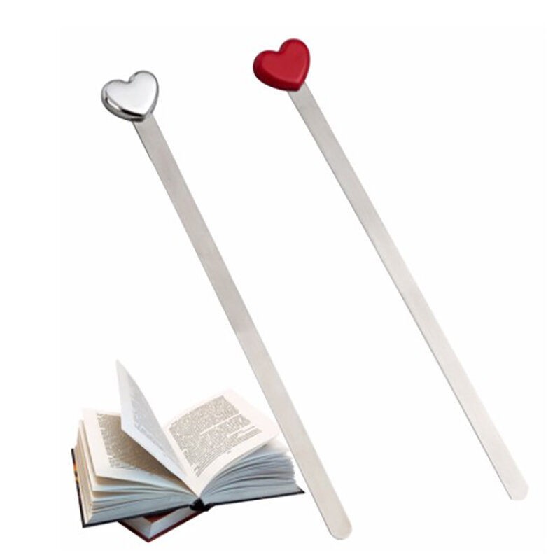Moda simples vermelho sliver amor coração metal marcadores criativo bonito de alta qualidade bookmark leitura assistente livro apoio