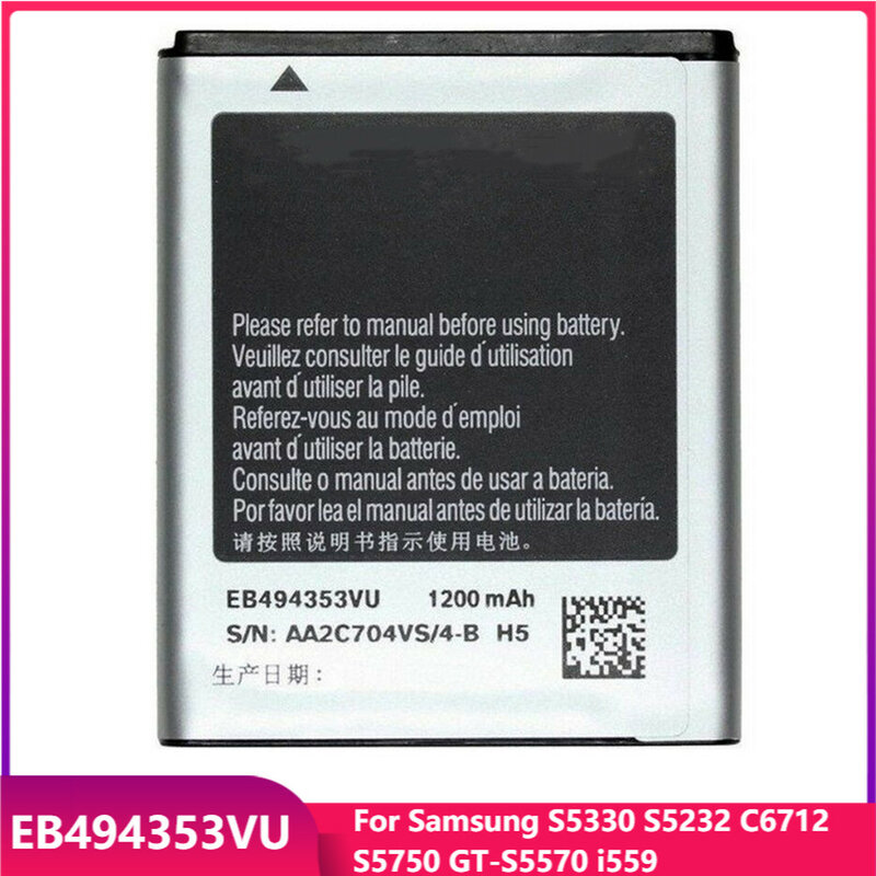 Original Phone Battery EB494353VU For Samsung S5330 S5232 C6712 S5750 GT-S5570 i559 EB494353VA Replacement Batteries 1200mAh