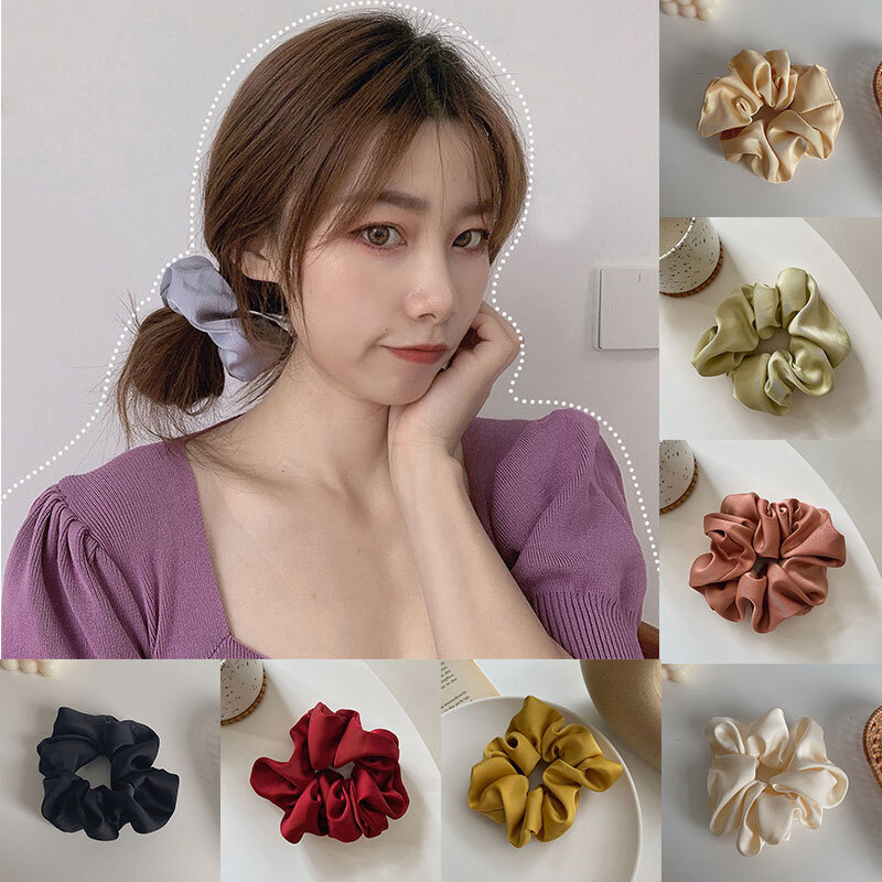 Women Silk Scrunchie Elastic Handmade Multicolor Hair Band Ponytail Holder Headband Hair Accessories 1PC Satin Silk Solid Color
