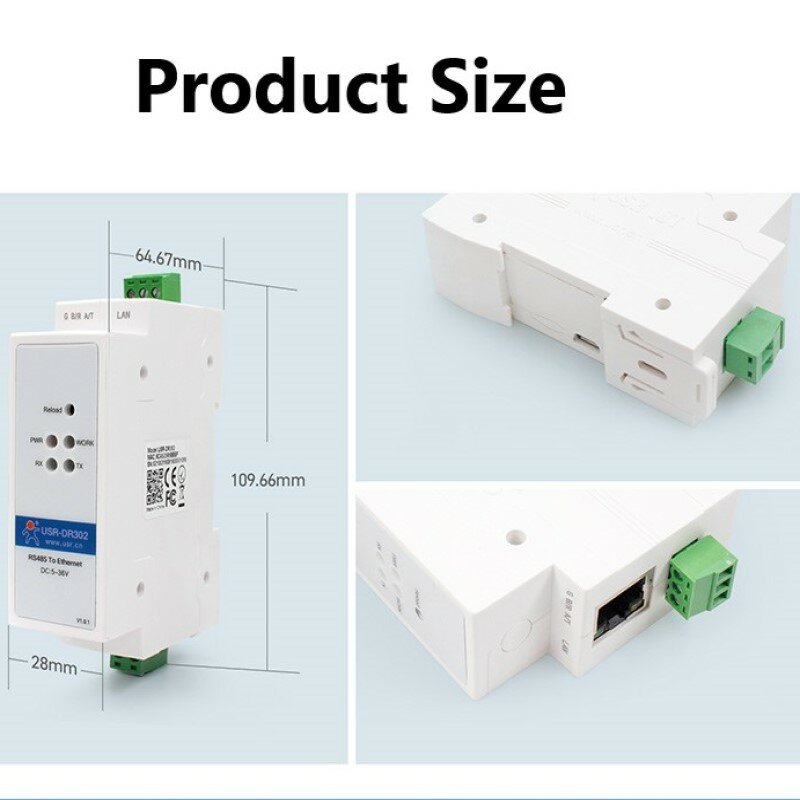 2Pcs USR-DR302 Din Rail Seriële RS485 Naar Ethernet Tcp Ip Server Module Ethernet Converter Modbus Rtu Om Modbus Tcp unit 3