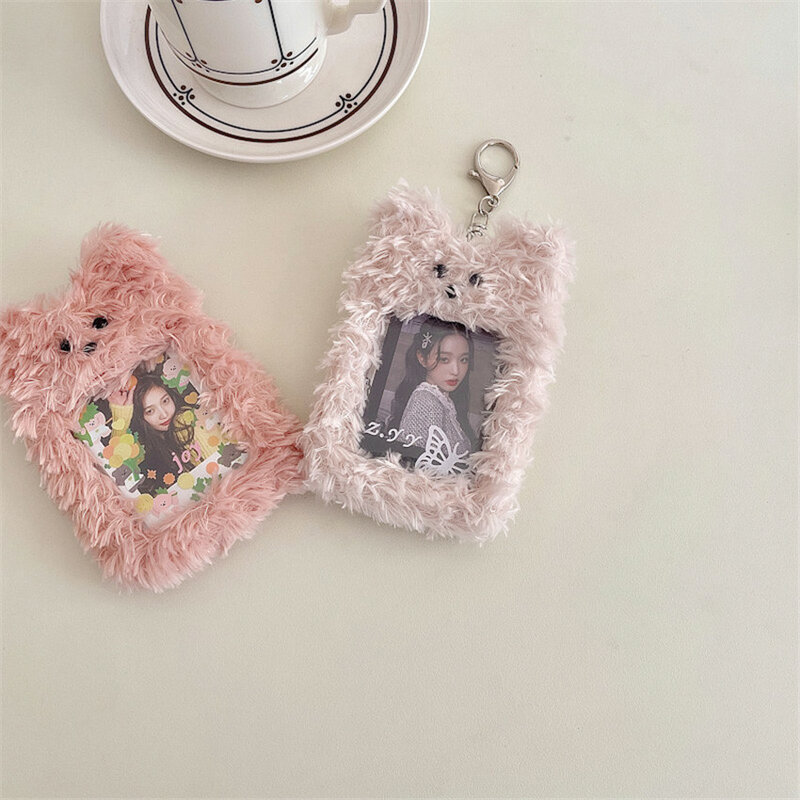 새로운 3 인치 한국 Kawaii 플러시 Kpop 사진 홀더 귀여운 곰 아이돌 엽서 스토리지 카드 슬리브 케이스 폴라로이드 수집 주최자 가방