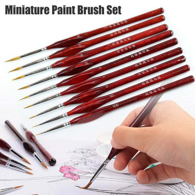 9 unids/set Kit de pincel de pintura en miniatura profesional de pelo de marta herramientas de modelo de Arte de detalle fino THIN889