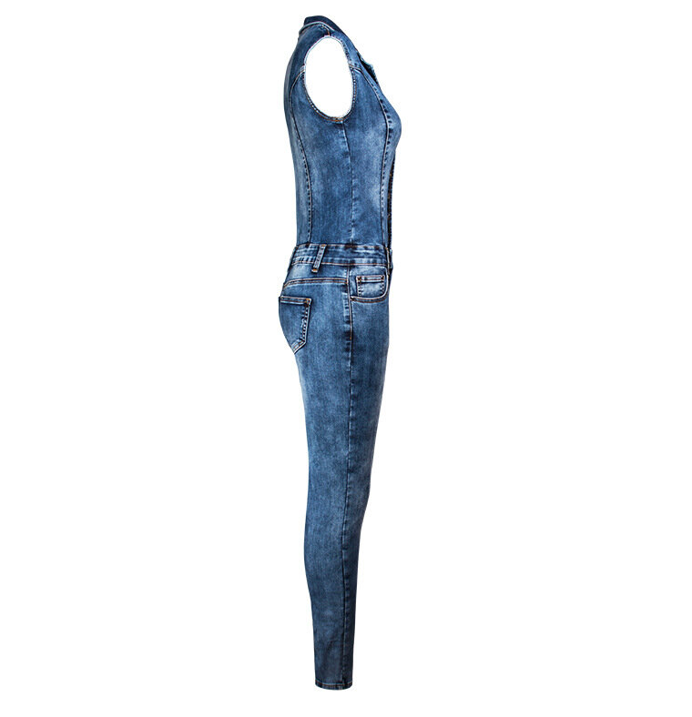 Женский Облегающий комбинезон без рукавов, длинные джинсовые брюки с глубоким V-образным вырезом, модель K01, 2019
