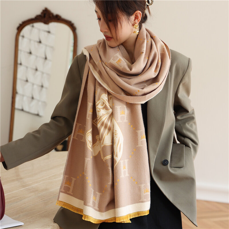 Дизайнерская теплая кашемировая шаль, шарф для женщин, роскошный брендовый шейный платок из пашмины, шарф, женское одеяло, палантины Echarpe 2021