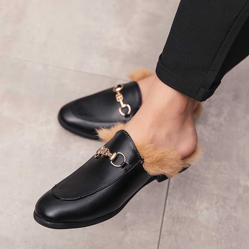 Mocassins de pele meia sapatos para homens de luxo designer apartamentos inverno zapatillas hombre sapatos casuais sapato social masculino mules