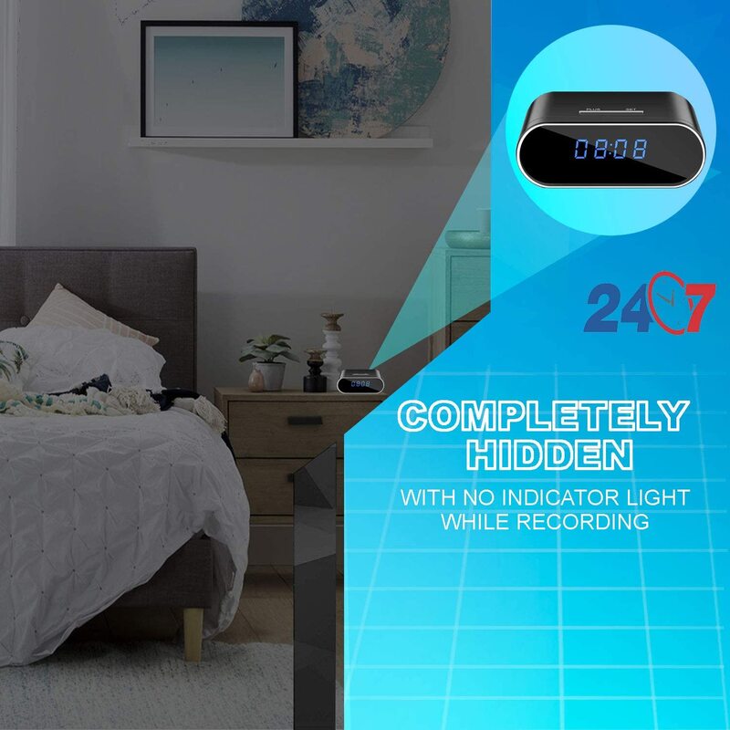 Minicámara Wifi 1080P, reloj de mesa, videocámara, alarma, visión nocturna, Sensor de movimiento, Monitor remoto, videovigilancia