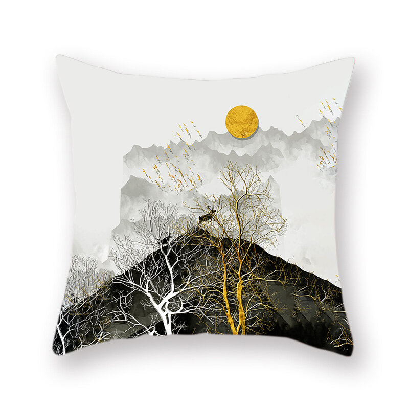 Fronha de almofada geométrica, capa de almofada nórdica abstrata de paisagem de montanha do sol, criativo elk tânio home sofá decoração 45x45cm