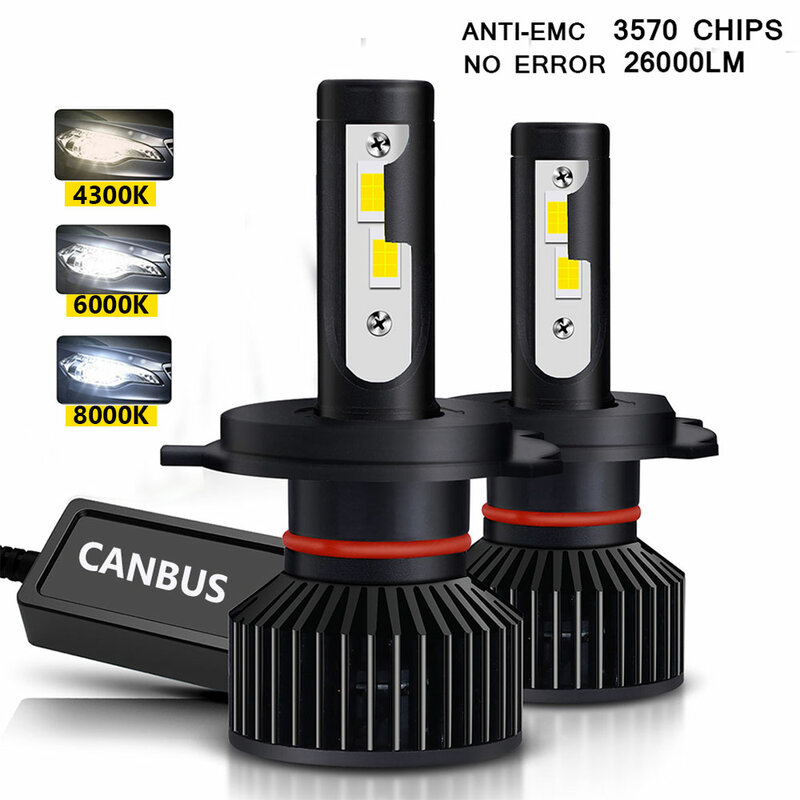 Ampoule Led Turbo pour phare de voiture, 2 pièces, H7, Canbus 26000LM, 110W, H1, H4, H8, H11, 9005, 9006, Hb3, 9004, 9007, H13, 9012, 12V, 6000K
