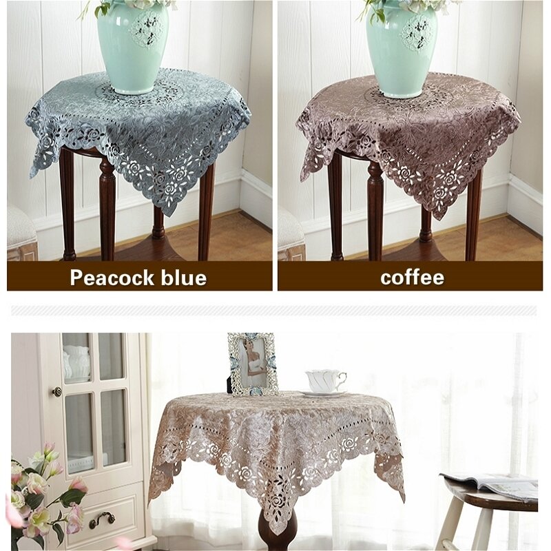 British Simple Luxury Velvet Hollow Tablecloth Waterproof And Oil-proof Furniture Electrical Dust Cloth Christmas Wedding Decor