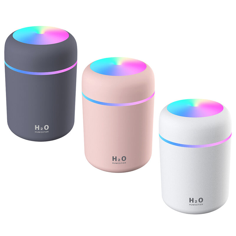 300ML Pelembap Mini Penyebar Aroma Minyak Esensial dengan Lampu LED USB Pembuat Kabut Pelembap Aromaterapi untuk Rumah Mobil
