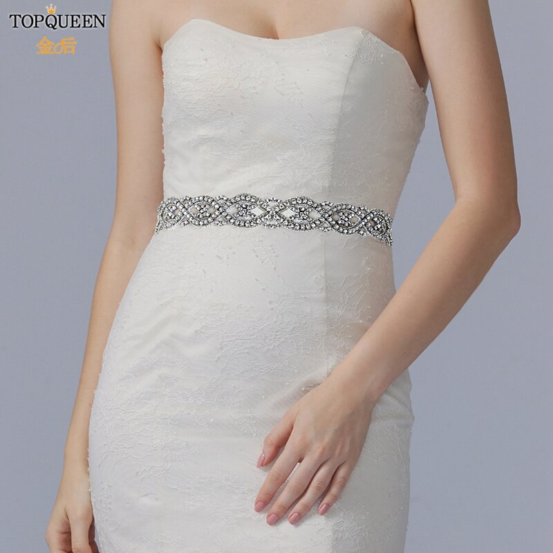 TOPQUEEN-Cinturón de boda S353 con diamantes de imitación, cinturón decorativo para un cinturón para vestido de bodas para mujer, marca de diseñador de lujo, cinturón de vestir para fiesta