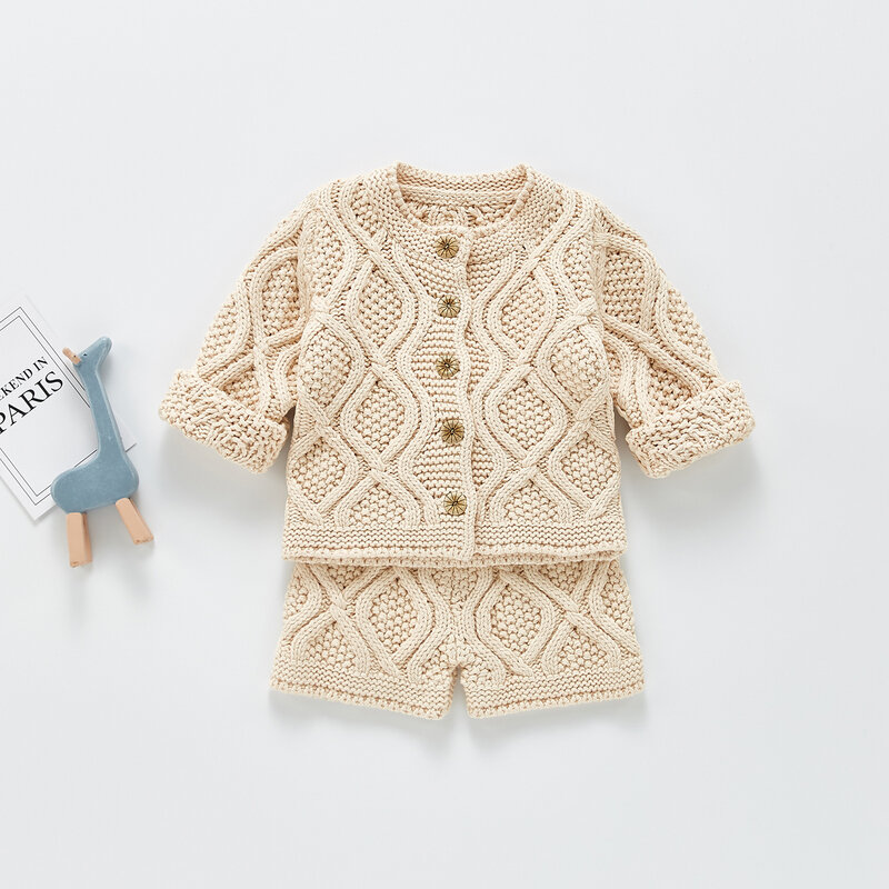 Yg kombinezon dziecięcy wiosenny i jesienny nowy tweedowy garnitur z długim rękawem Top spodenki bawełniany sweter dwuczęściowy