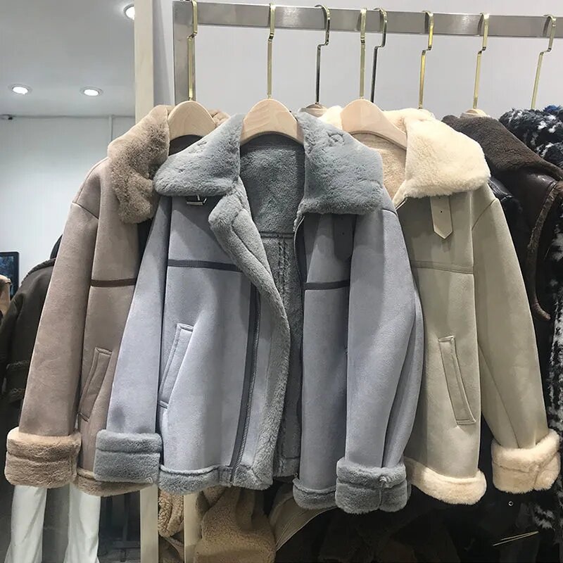 Nova chegada camurça jaqueta de couro feminino outono inverno quente mais casaco de veludo mulher jaqueta de pele do falso outwear casual solto jaqueta 5xl