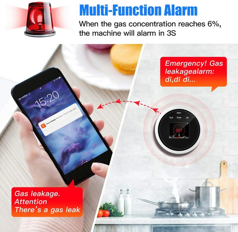 Detector de vazamento de gás wi-fi, smart life, alarme a gás, sensor com wi-fi, detectores de temperatura, led, digital, app tuya
