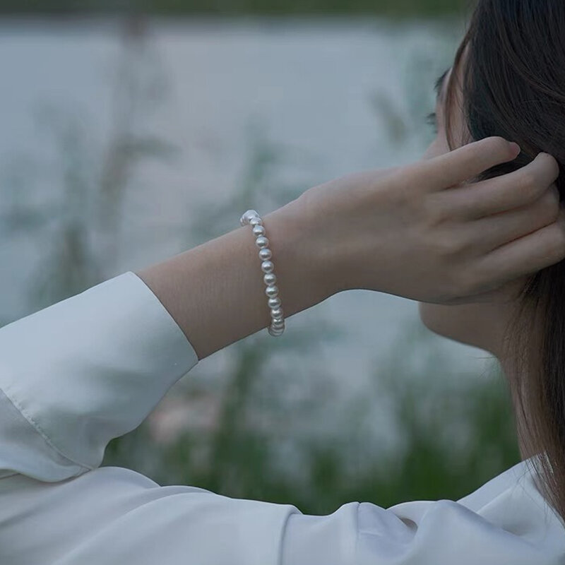 Pulseras de perlas de concha Natural de moda coreana para mujer, brazaletes hechos a mano con cuentas elásticas, accesorios simples de boda 2021