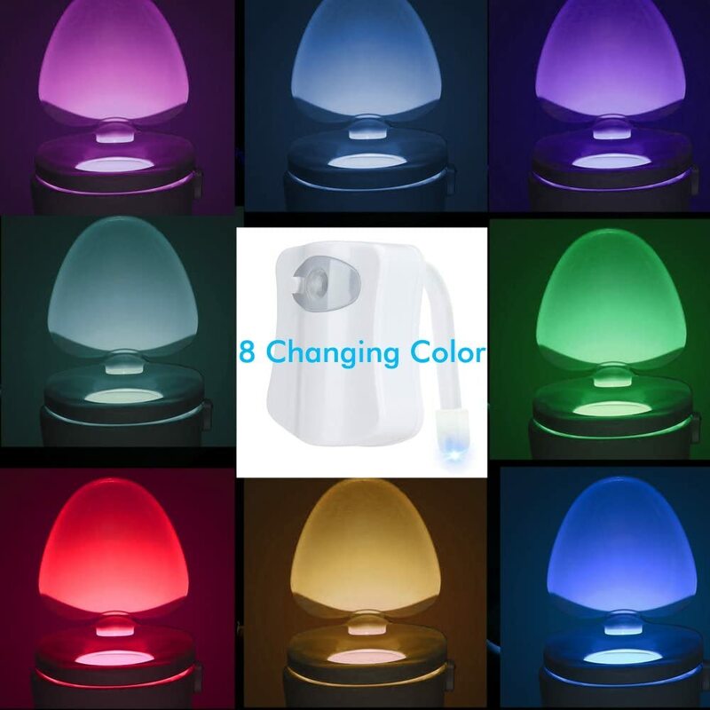 Luz LED nocturna inteligente para asiento de inodoro, luz nocturna con Sensor de movimiento PIR, resistente al agua, RGB, 8 colores, luz de fondo para WC