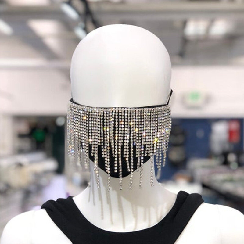 2020 Bling maschera di strass per la decorazione delle donne del viso Cosplay Sexy nappa maschera di cristallo per gioielli da festa per feste da discoteca
