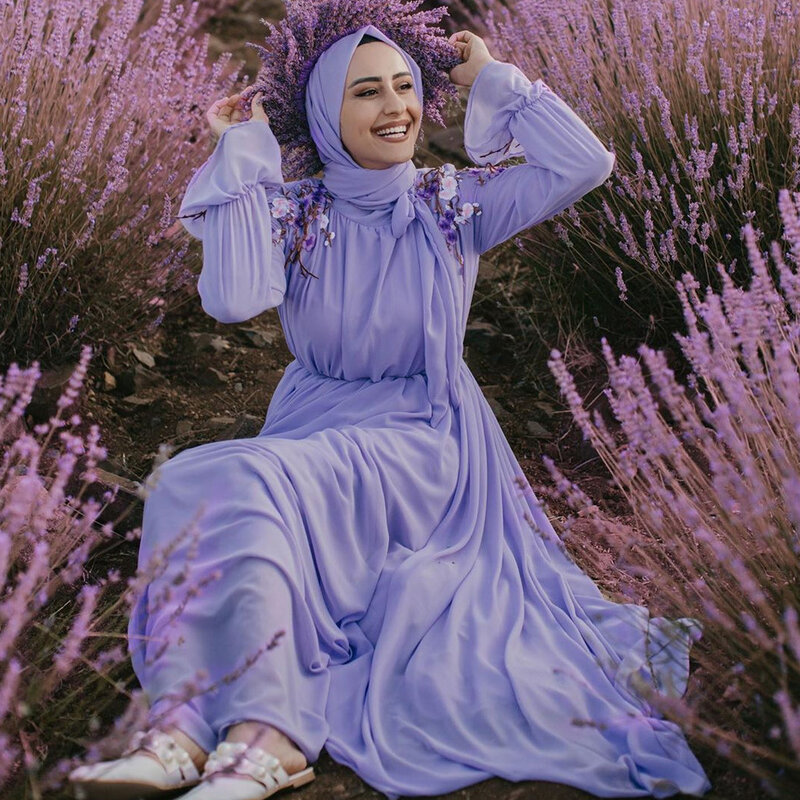 Fioletowy Abaya dubaj turcja sukienka muzułmańska Kaftan Kaftan Abayas Islam odzież sukienki afrykańskie dla damska suknia De Moda Musulmana Oman