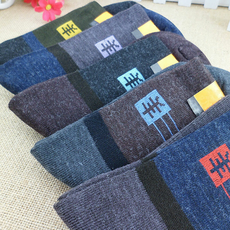 1 par de cor aleatória (estilo masculino + lã grossa e novo outono meias de inverno imitação) meias de lã r7x7