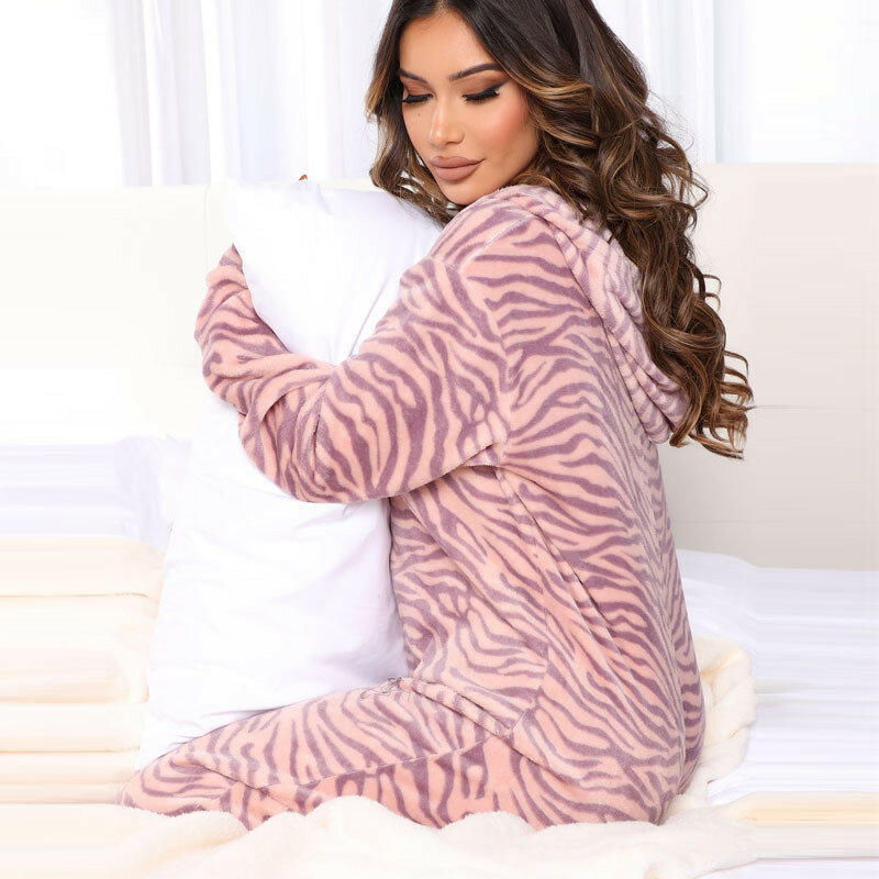 Macacão de lã de inverno de impressão bonito feminino pijamas kigurumi pijamas de natal macacão para adultos