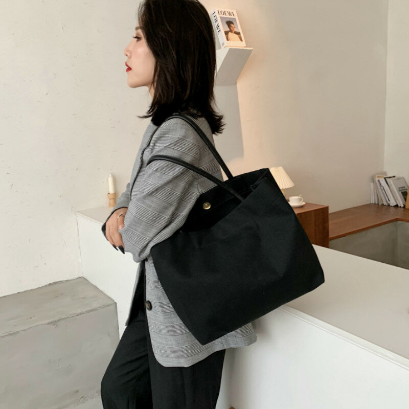 Сумки для покупок женские, однотонные простые вместительные холщовые многоразовые сумочки-тоуты в Корейском стиле, экологически чистые