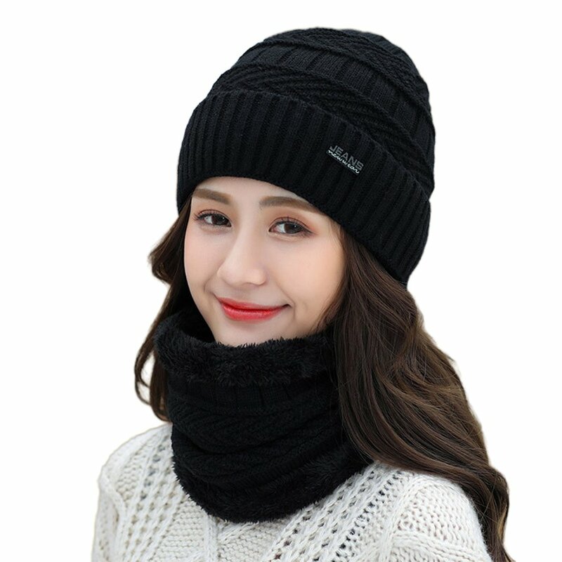 3Pcs Scarf and Hat Winter Women Knitted Pompom Beanie Hat Thick Warm Cap Scarf Set Winter Women Accessories warm wool yarn new