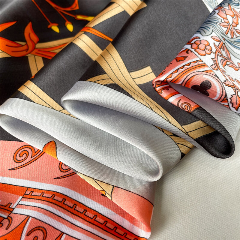Foulard carré en Satin de soie pour femmes, Bandana de luxe, bandeau musulman, châle, sac enveloppant, 90x90cm