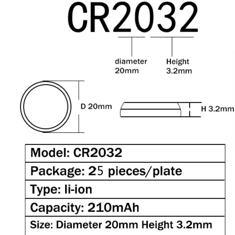 CR2032 210mAh 100PCS 배터리 버튼 셀 코인 3V 리튬 배터리 CR 2032 BR2032 DL2032 ECR2032 시계 전자 장난감 원격
