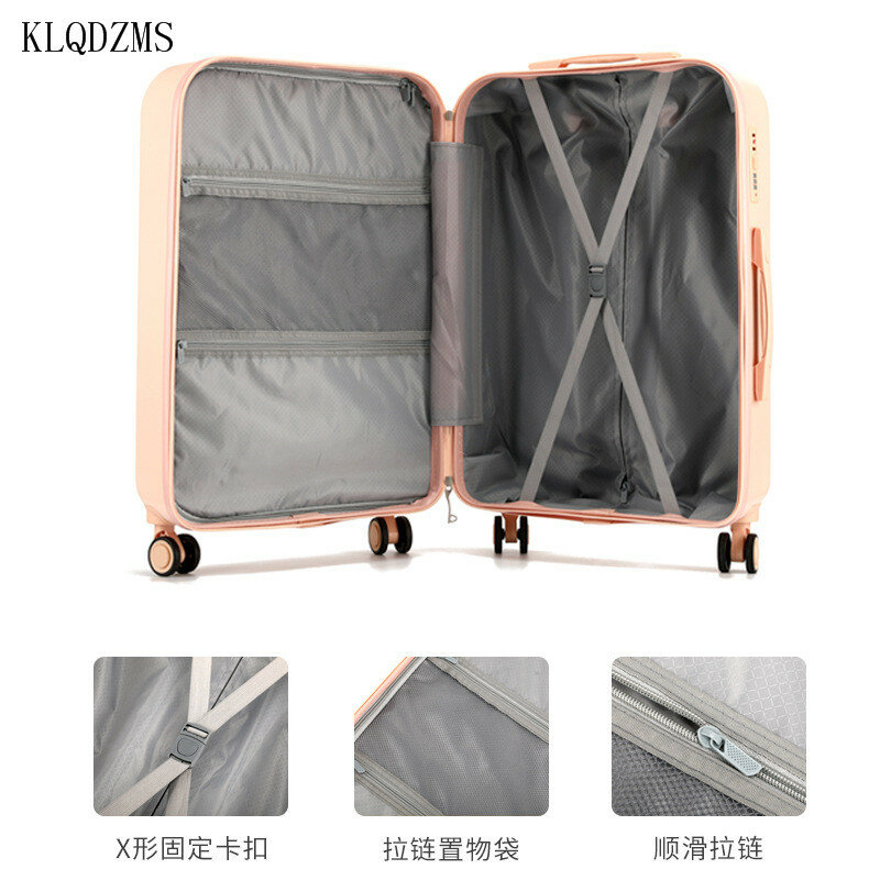 KLQDZMS   ABS Lightweight Spinner Rolling Luggage With Cosmetic Bag Cute 18’’20’’24’’26 Inch PC Suitcase On Wheels INS Style