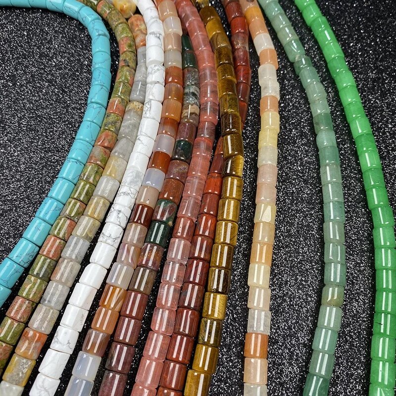 Natural Stone Bead Cylindrical Semi Precious Crystal Agate Necklace Bracelet DIY Bead Accessories Jewelry Making Gifts