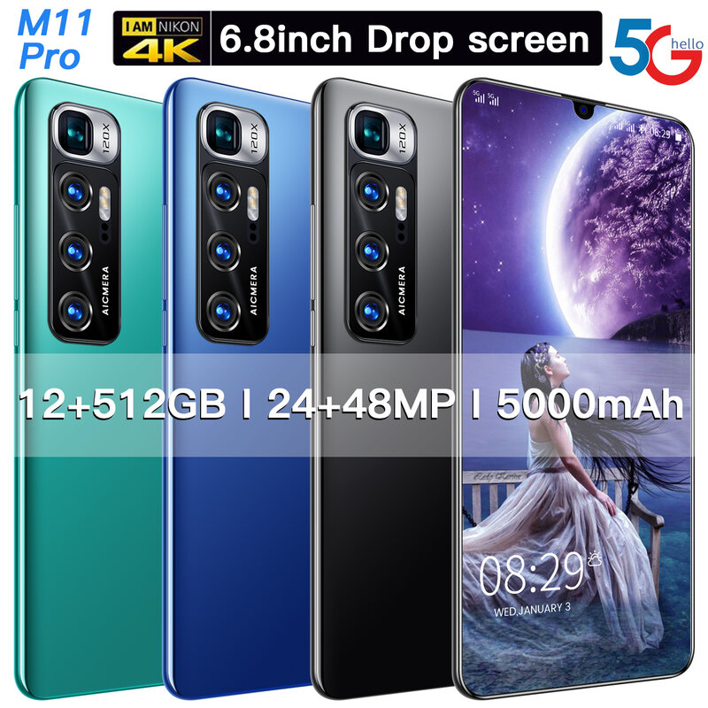 New M11 Pro 7.2 Inch Global Version Smartphone Android 10.0 12GB RAM 512GB ROM Dual Sim Unlocked Mobile Phone MTK6799 Deca Core