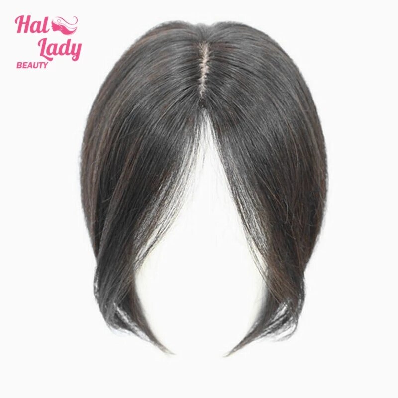 Halo Lady Beauty Clip In Human Hair Bangs Fringe Hair Pieces Middle Part Brazilian Straight Non-Remy Hair For Hair Loss 10inch