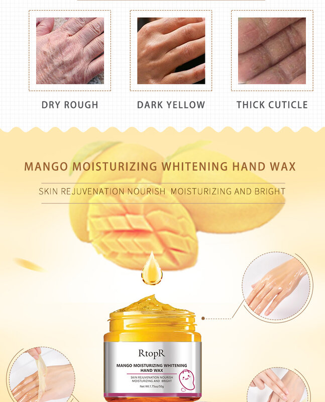 Mascarilla de mano hidratante con Mango, 50g, blanqueadora, repara la piel, exfoliación de callos, película antienvejecimiento, TSLM2